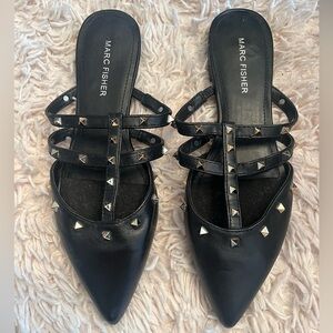 Black Marc Fisher sandals, with gold studs